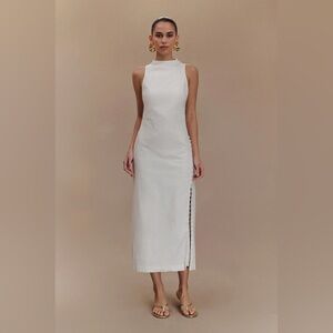 Linen Button Midi Dress -Bronte - White - MESHKI - New with tags -Summer Dress